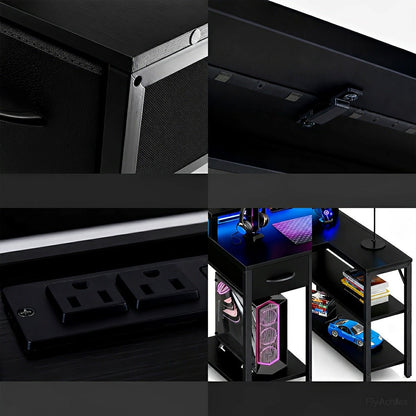 L-Shaped Gaming Desk with LED & Power Outlet