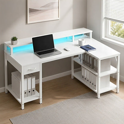 53" L-Shaped Gaming Desk with LED & Power Outlet - Flare Shack