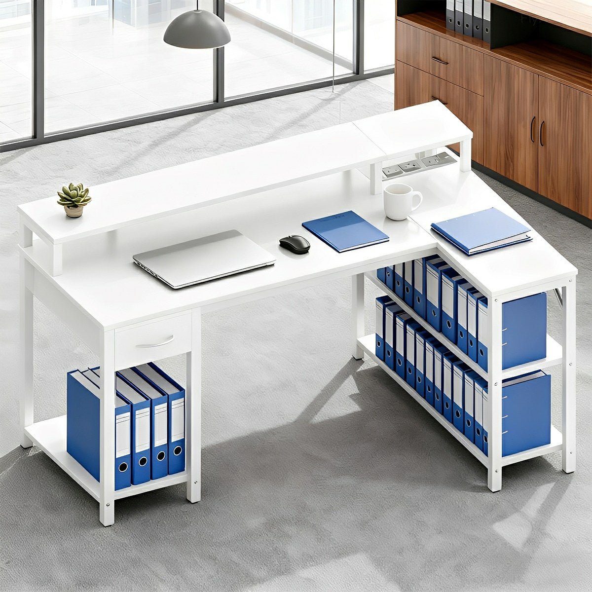 L-Shaped Gaming Desk with LED & Power Outlet
