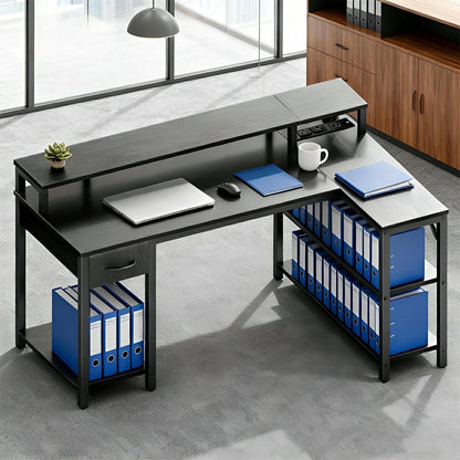 L-Shaped Gaming Desk with LED & Power Outlet
