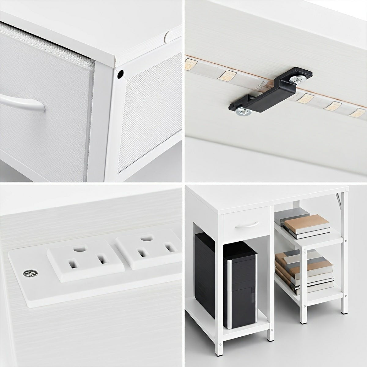 L-Shaped Gaming Desk with LED & Power Outlet