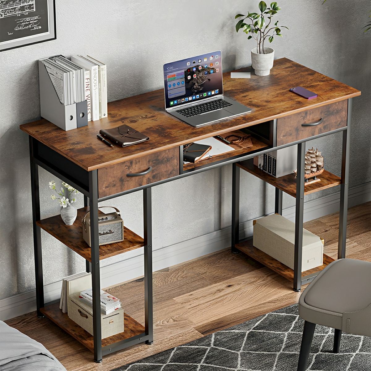55" Computer Desk with 6 Drawers - for Home Office - Flare Shack