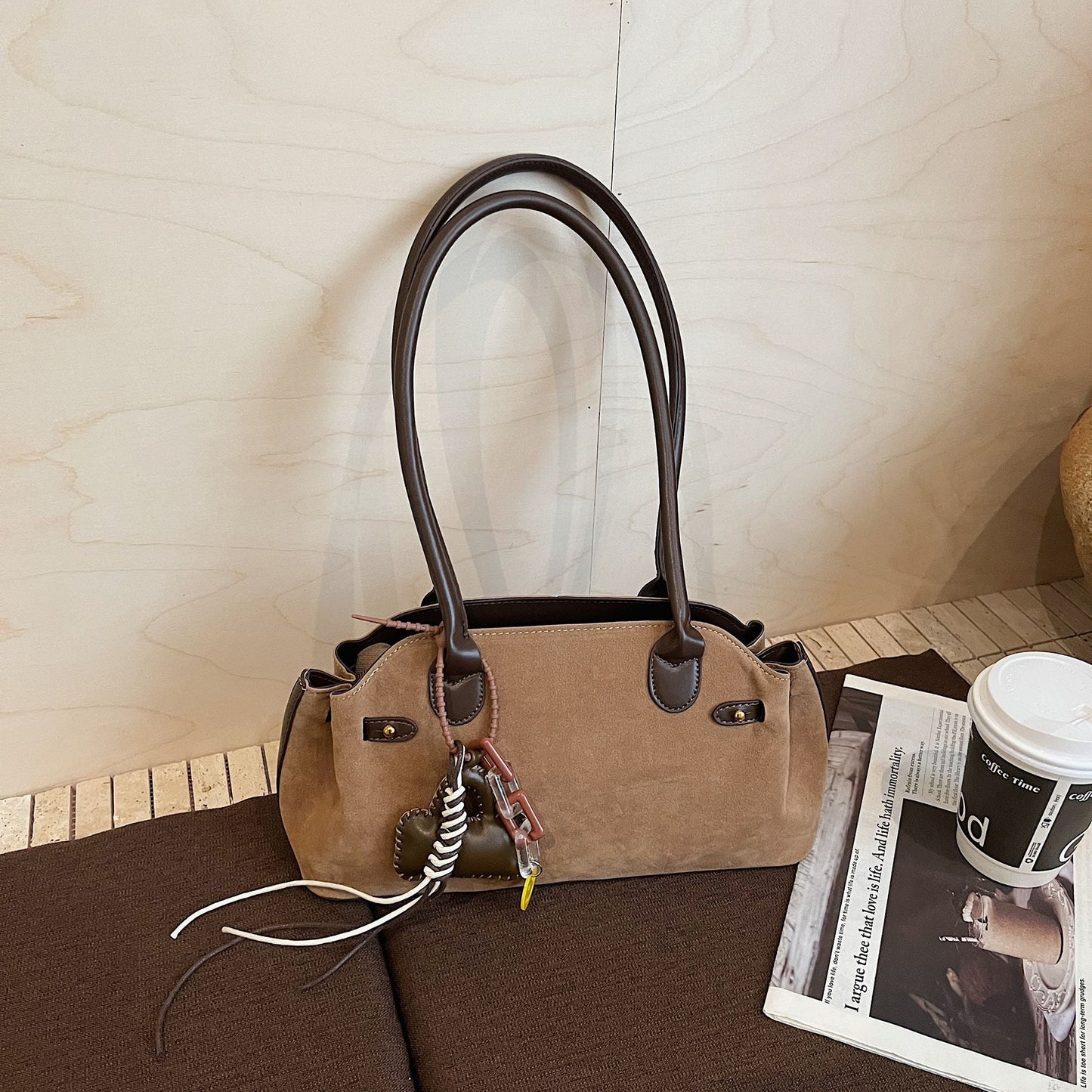 Soft Women's Top-Handle Handbag - Durable, Shell-Shaped, Suede, Everyday Wear, Daily Bag