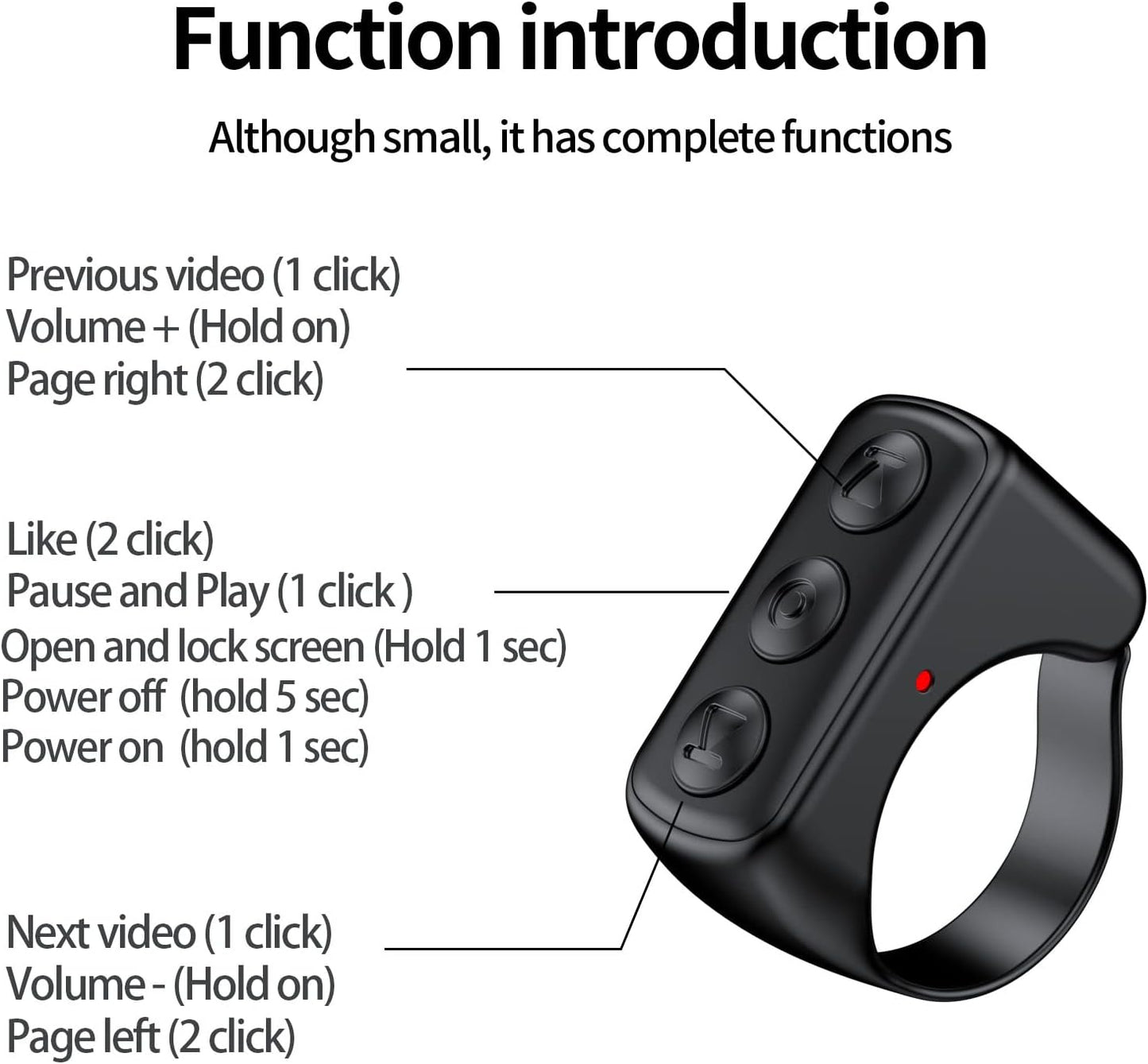 TikTok Ring Remote Control – Wearable Bluetooth Clicker for Scrolling and Play/Pause, 14-Hour Battery Life, Fall 2025