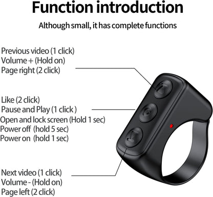 TikTok Ring Remote Control – Wearable Bluetooth Clicker for Scrolling and Play/Pause, 14-Hour Battery Life, Fall 2025