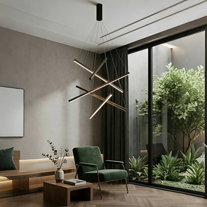 Minimalist Geometric Tiered Strip Dimming LED Black Modern Chandelier