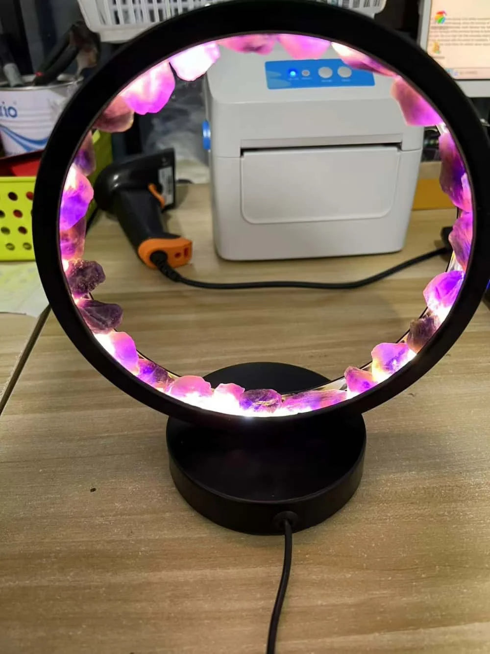 Healing Stone Night Lamp with Crystal Column Design
