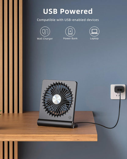 Desk Fan Ultra Quiet USB C Powered Compact 220 Degree Pivot Space Saving Personal Cooling Fall 2025 Gift