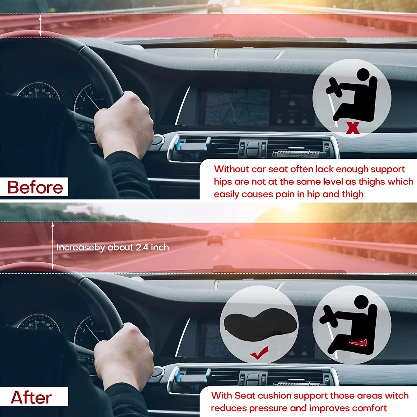 Car Seat Cushion Height Boosting Pad For Shorter Drivers