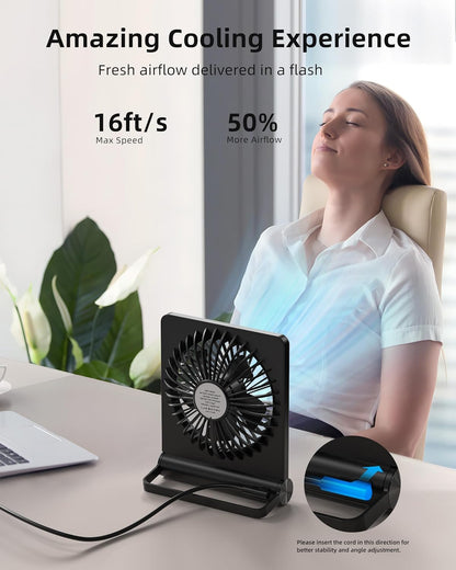 Desk Fan Ultra Quiet USB C Powered Compact 220 Degree Pivot Space Saving Personal Cooling Fall 2025 Gift