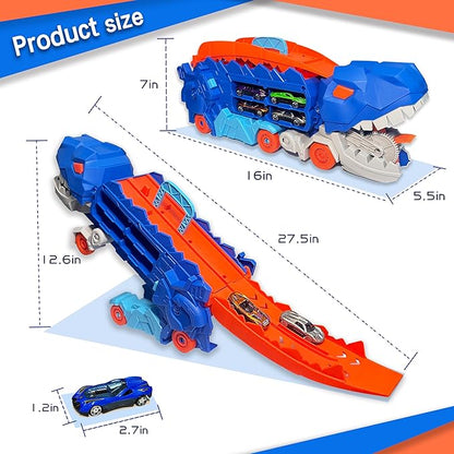 Folding Dinosaur Transporter Car Set - 2 Die-Cast Cars for Competitive Play & Easy Storage