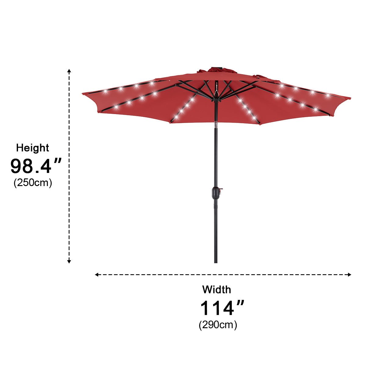 9.5FT Solar LED Light Outdoor Umbrella with Tilt Adjustment