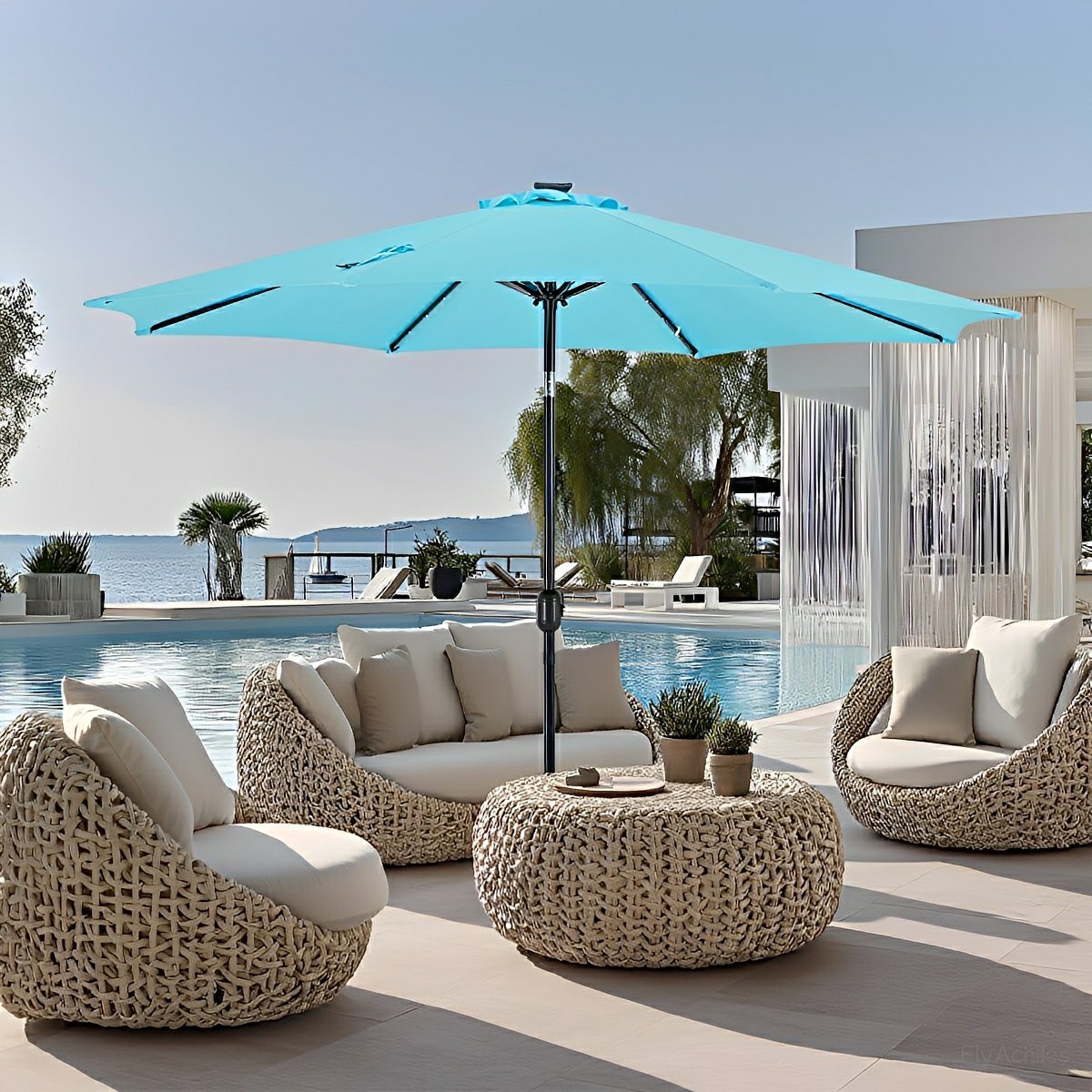 9.5FT Solar LED Light Outdoor Umbrella with Tilt Adjustment