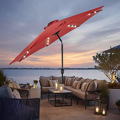 9.5FT Solar LED Light Outdoor Umbrella with Tilt Adjustment - Flare Shack
