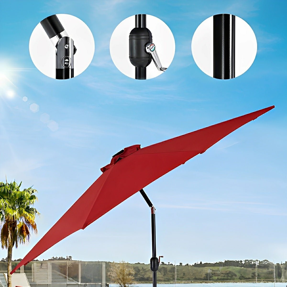 9.5FT Solar LED Light Outdoor Umbrella with Tilt Adjustment