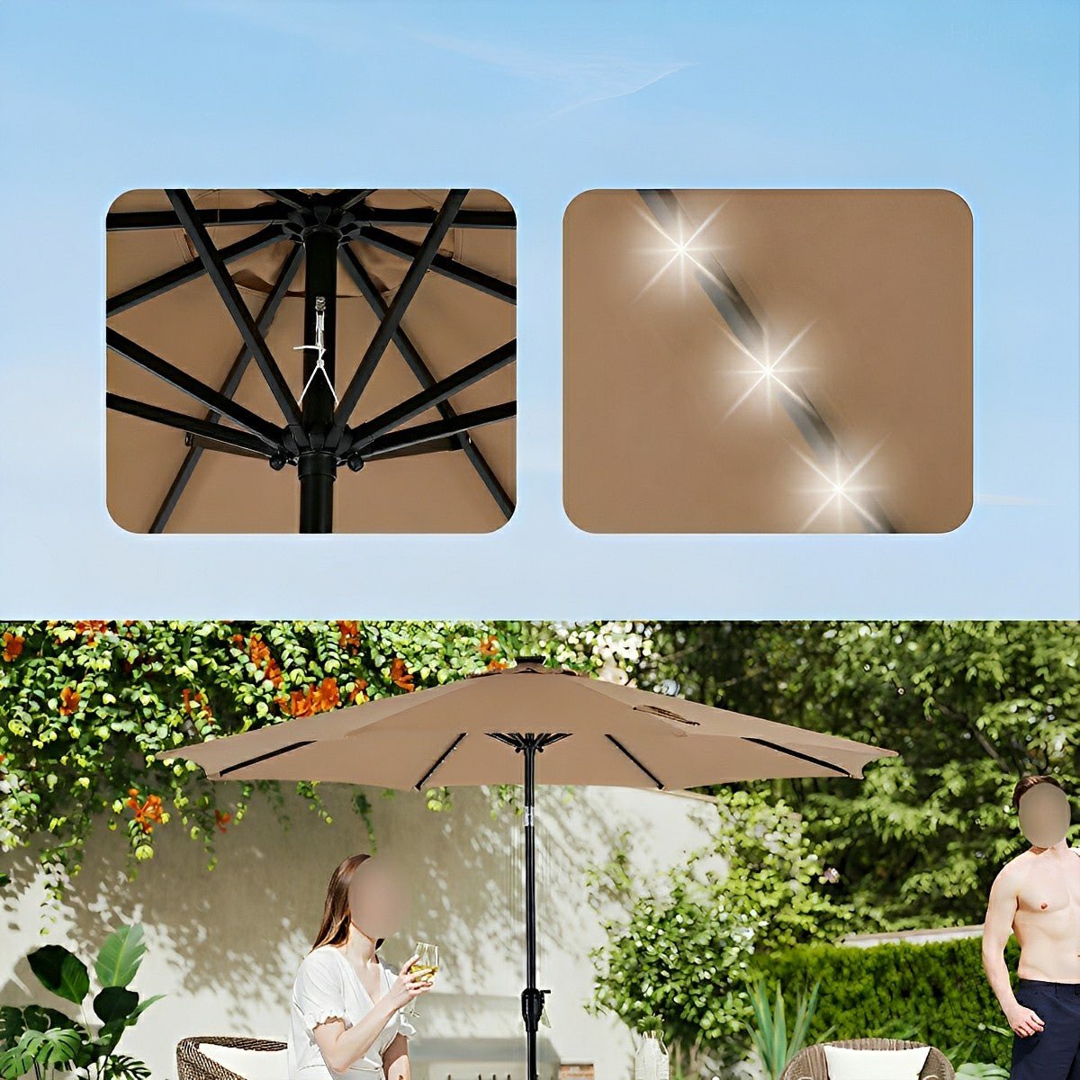 9.5FT Solar LED Light Outdoor Umbrella with Tilt Adjustment