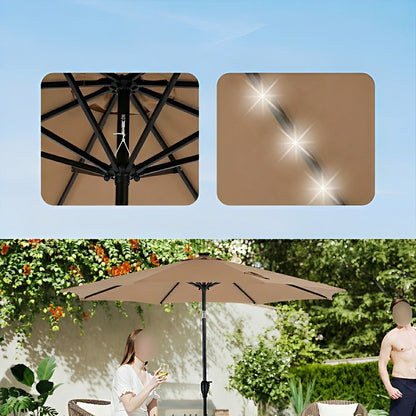 9.5FT Solar LED Light Outdoor Umbrella with Tilt Adjustment