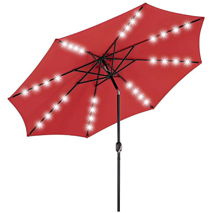 9.5FT Solar LED Light Outdoor Umbrella with Tilt Adjustment