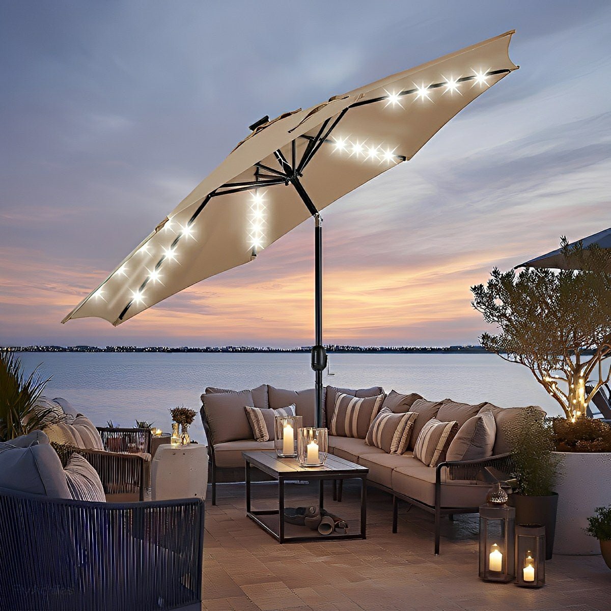 9.5FT Solar LED Light Outdoor Umbrella with Tilt Adjustment - Flare Shack