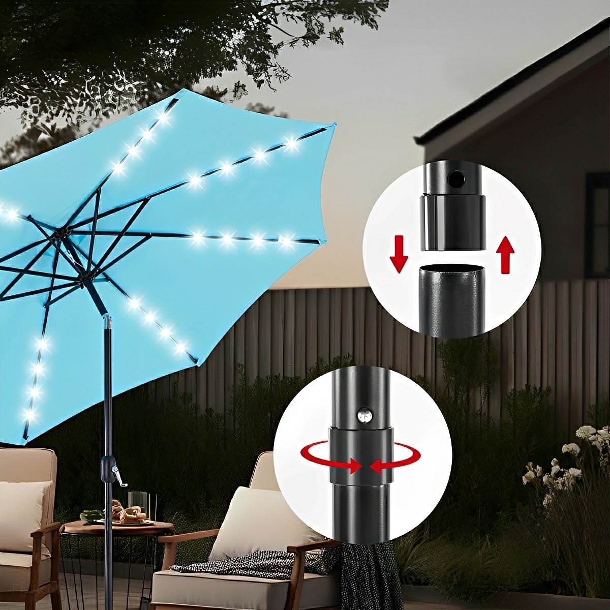 9.5FT Solar LED Light Outdoor Umbrella with Tilt Adjustment