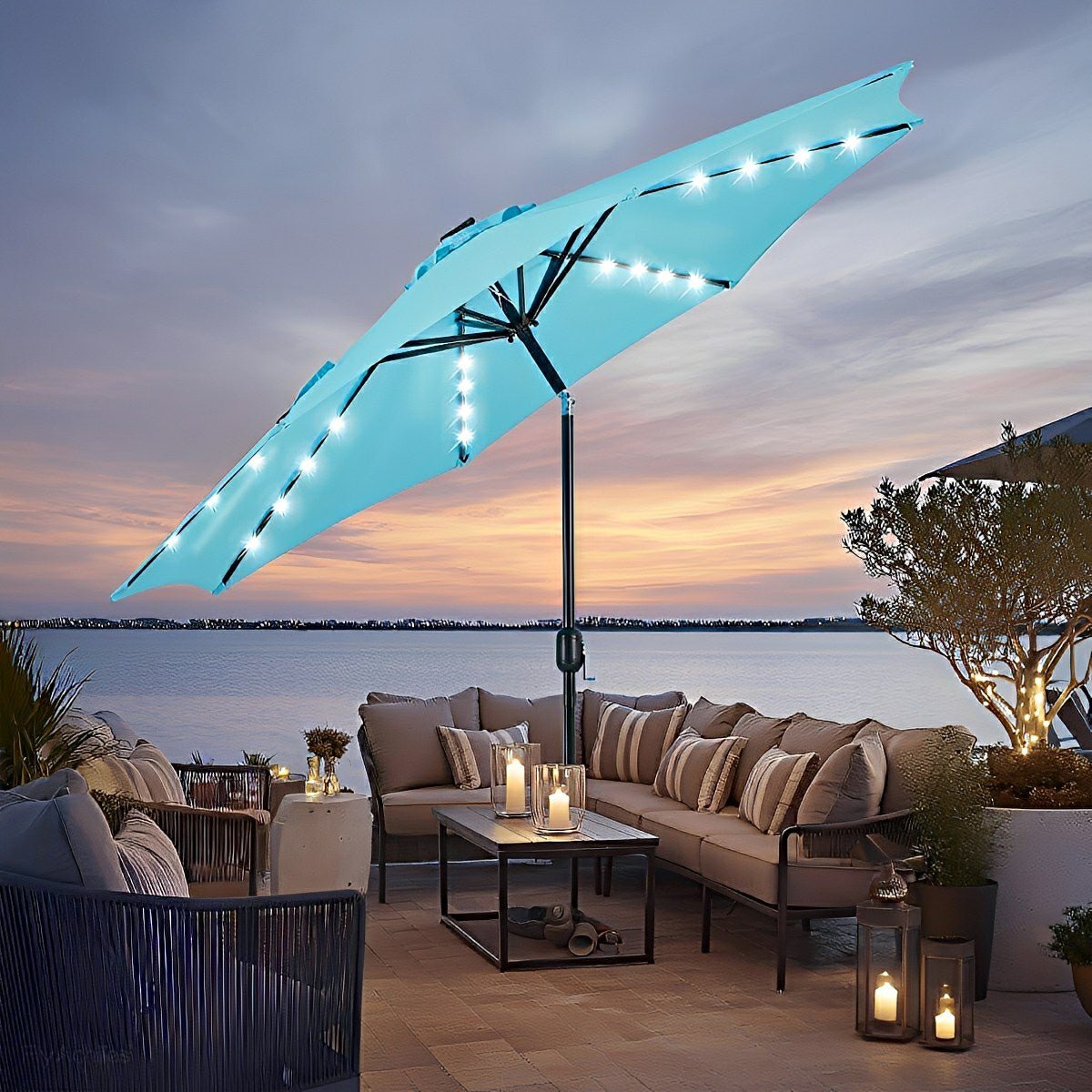 9.5FT Solar LED Light Outdoor Umbrella with Tilt Adjustment - Flare Shack