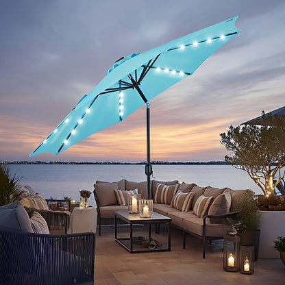 9.5FT Solar LED Light Outdoor Umbrella with Tilt Adjustment - Flare Shack