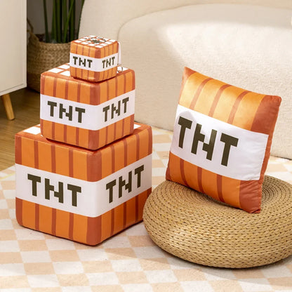 TNT Grass Block Decorative Pillow, Soft Plush Toy for Gaming Room Decor, Green and Brown