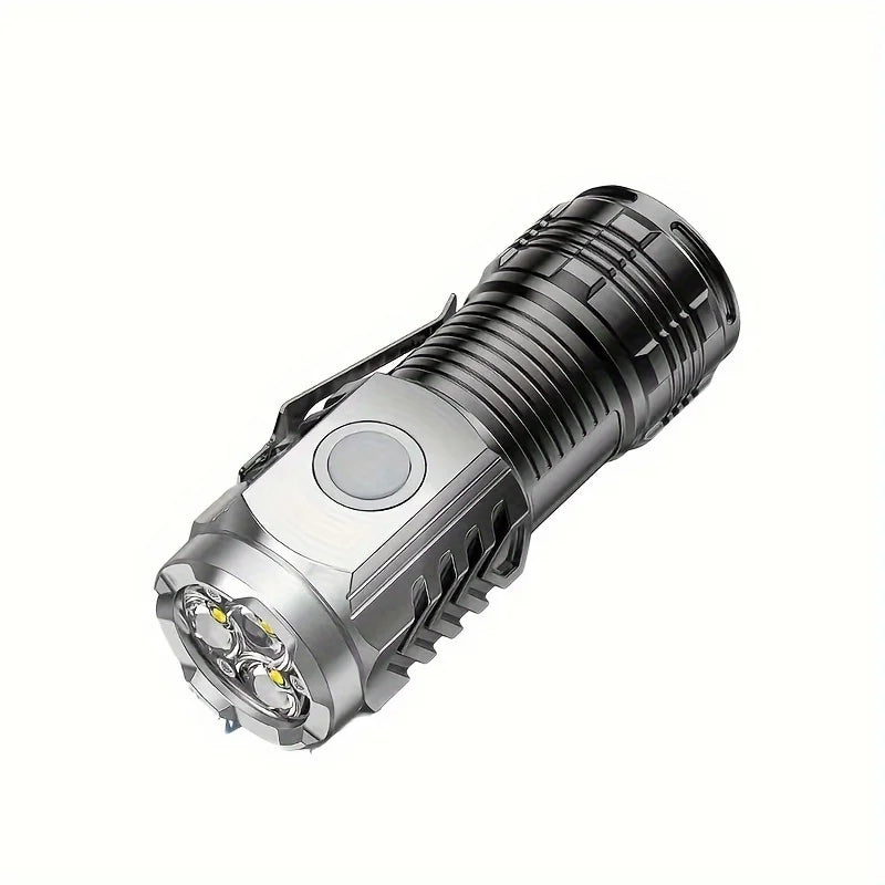 Tactical LED Mini Flashlight - USB Rechargeable 5 Modes Work Light for Hiking, Camping, Car Repair, Portable Torch with Clip & Magnet