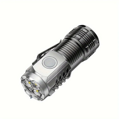 Tactical LED Mini Flashlight - USB Rechargeable 5 Modes Work Light for Hiking, Camping, Car Repair, Portable Torch with Clip & Magnet