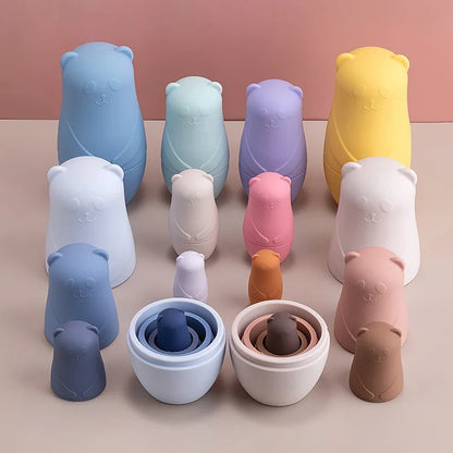 BPA-Free Silicone Stacking Blocks Nesting Doll Toy Set for Educational Play and Motor Skill Development
