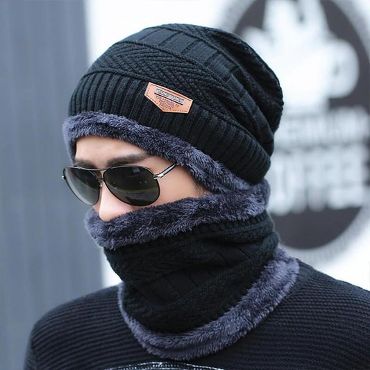 Beanie With Scarf Mens Womens Winter Baggy Slouchy Knit Warm Beanie Hat and Scarf Ski Skull Cap - Flare Shack