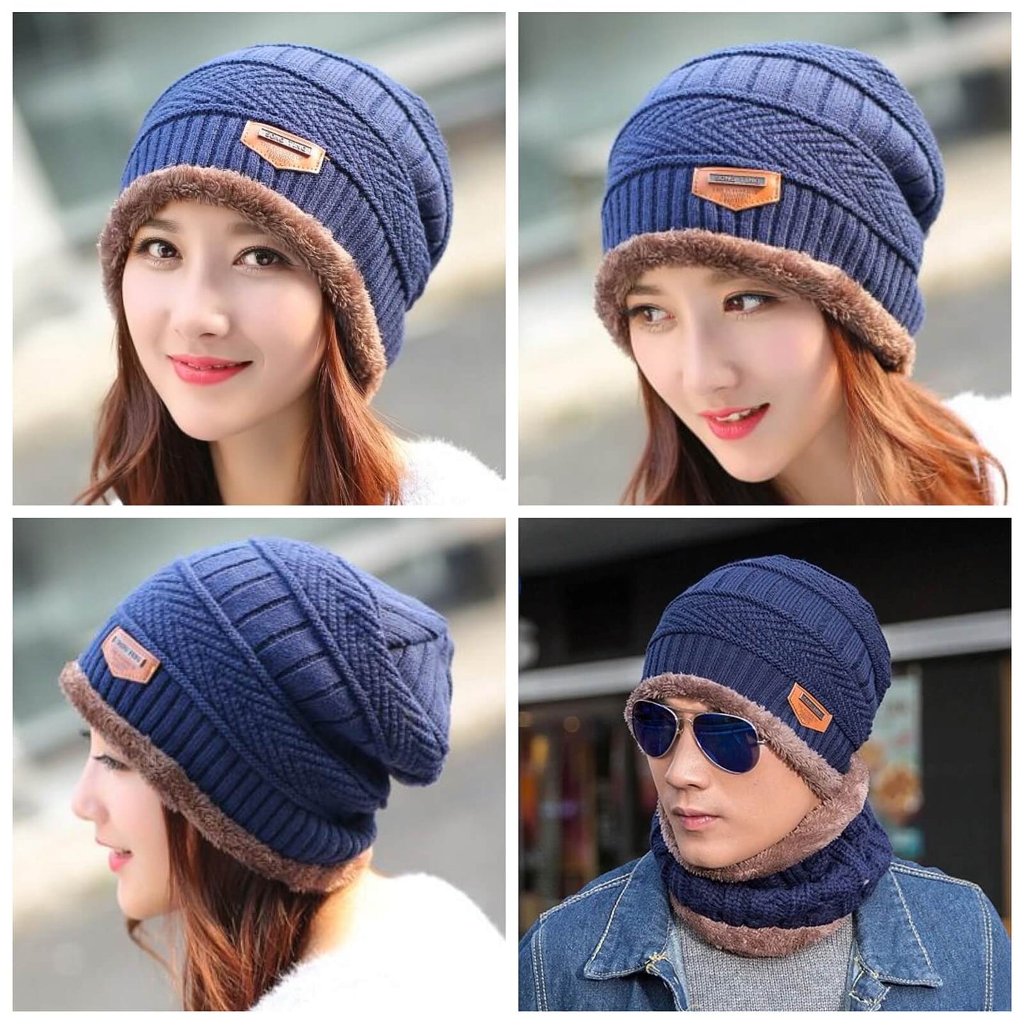 Beanie With Scarf Mens Womens Winter Baggy Slouchy Knit Warm Beanie Hat and Scarf Ski Skull Cap - Flare Shack