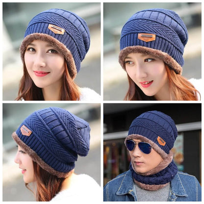 Beanie With Scarf Mens Womens Winter Baggy Slouchy Knit Warm Beanie Hat and Scarf Ski Skull Cap - Flare Shack