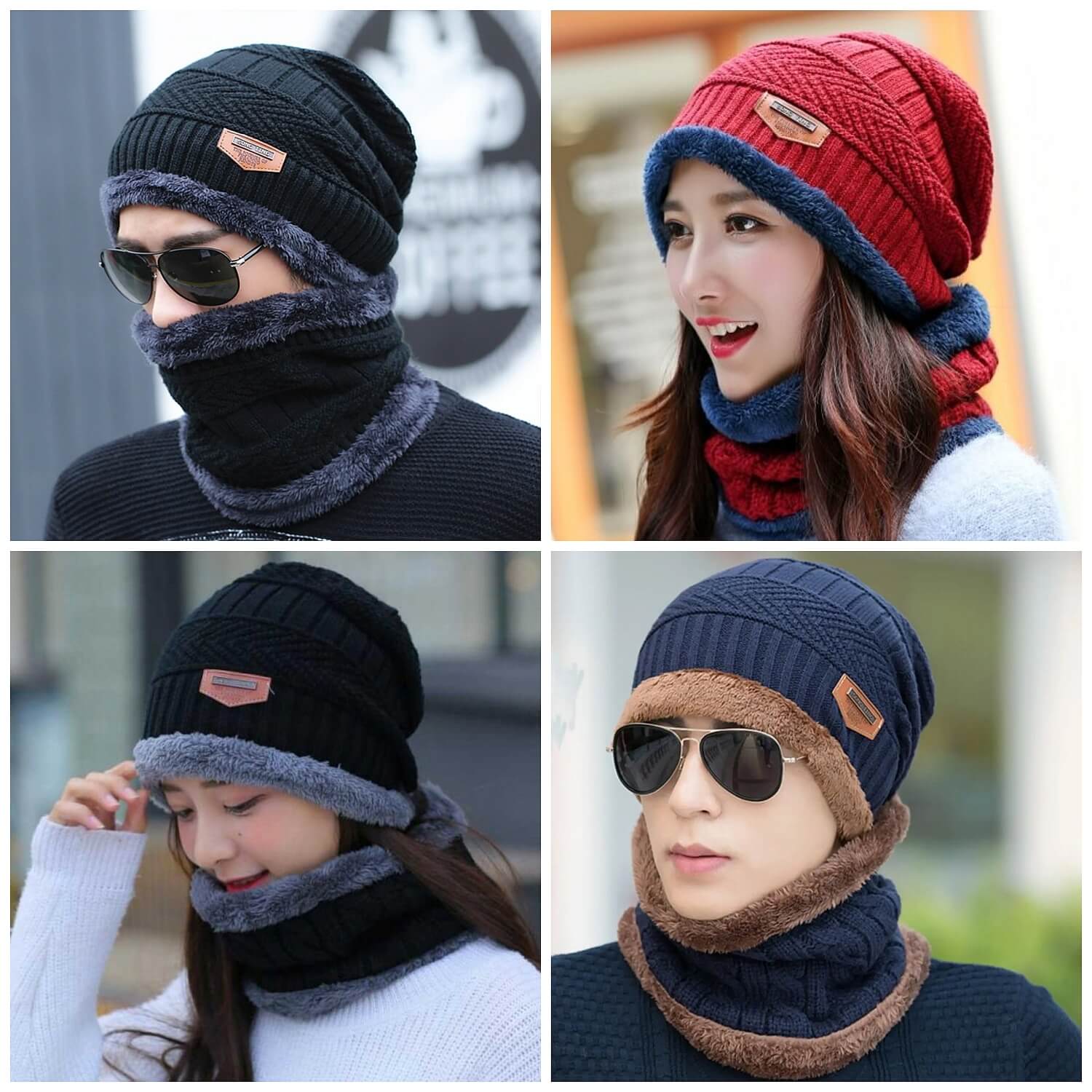 Beanie With Scarf Mens Womens Winter Baggy Slouchy Knit Warm Beanie Hat and Scarf Ski Skull Cap - Flare Shack