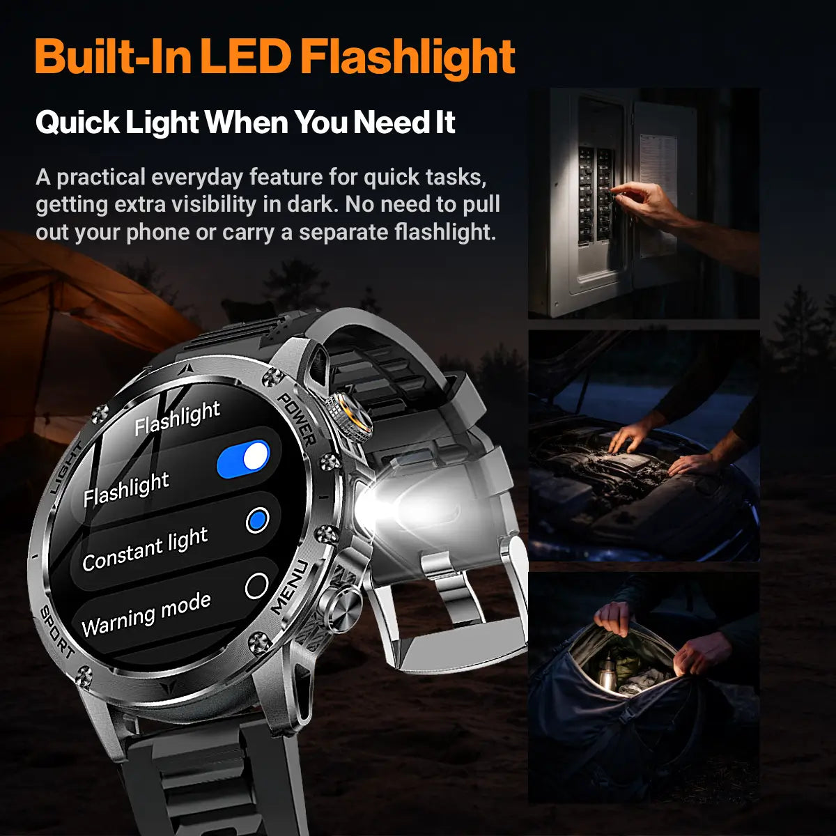 military smartwatch with flashlight