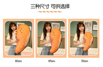 Salmon Plush Pillow Realistic Food Cushion Cozy Gift