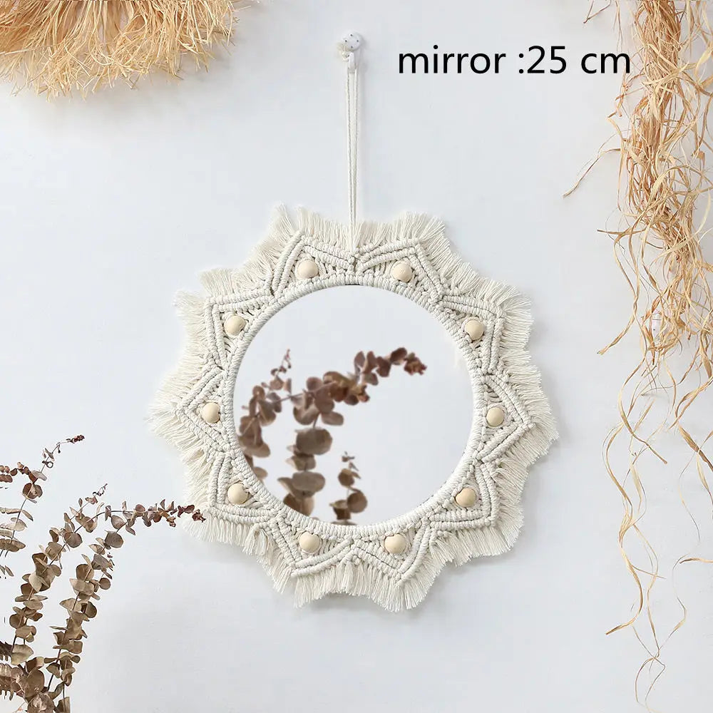 Macrame Mirror Set Cotton Fringe Boho Wall Hanging Mirrors Fall 2025 Cozy Nursery Home Decor Gift