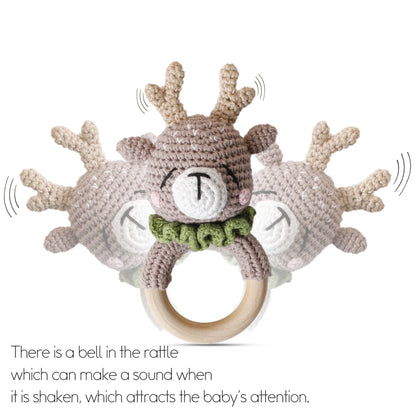 Wooden Crochet Animal Teether Rattle Newborn Sensory Toys