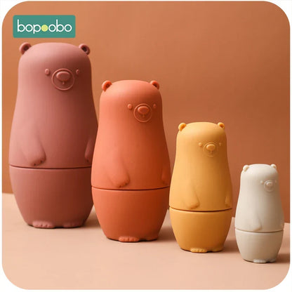 Silicone Stacking Toy Nesting Bear Matryoshka Set Holiday Gift 2025 BPA Free Educational Toy