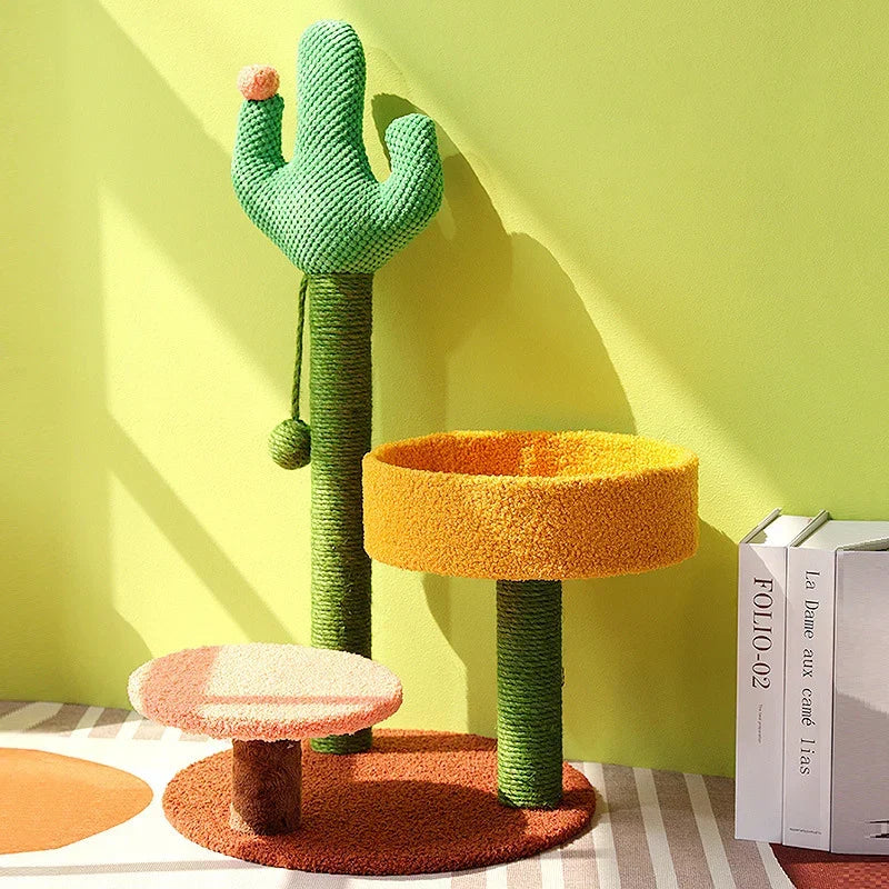 Cat Tree Cactus Style Sisal Tower Three Tier Scratching Post Cat Condo Fall 2025 Cozy Perches Gift