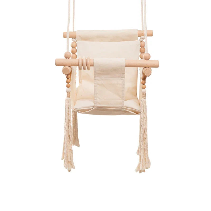 Baby Swing Canvas Seat Infant Hanging Swing 0-12 Months Wooden Rope Nursery Fall 2025 Safe Seat Belt