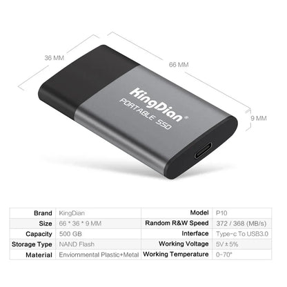 Portable SSD USB 3.0 Type C External Pocket Drive Fall 2025 Holiday Gift Fast Reliable Backup For Business Travel