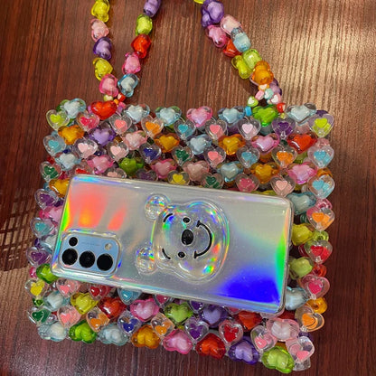 Beaded Bag Heart Bead Mini Shoulder Bag Handwoven Jelly Colorful Purse Summer 2025 Trendy Gift Accessory
