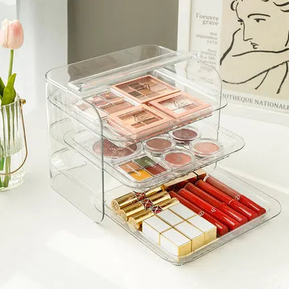3 Layers Cosmetic Storage Box - Dustproof Makeup Organizer for Jewelry, Skin Care, Desktop