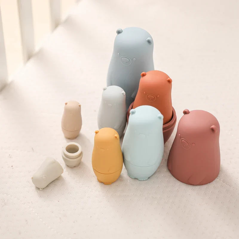Silicone Stacking Toy Nesting Bear Matryoshka Set Holiday Gift 2025 BPA Free Educational Toy