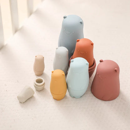 Silicone Stacking Toy Nesting Bear Matryoshka Set Holiday Gift 2025 BPA Free Educational Toy