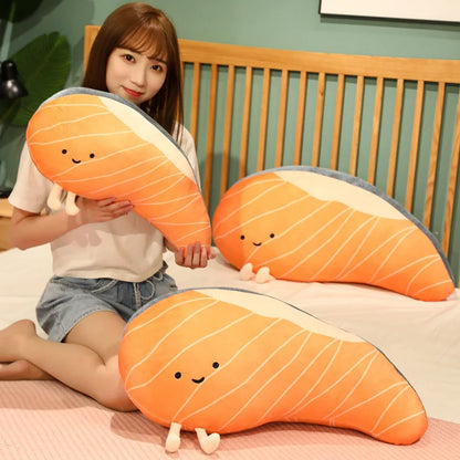 Salmon Plush Pillow Realistic Food Cushion Cozy Gift