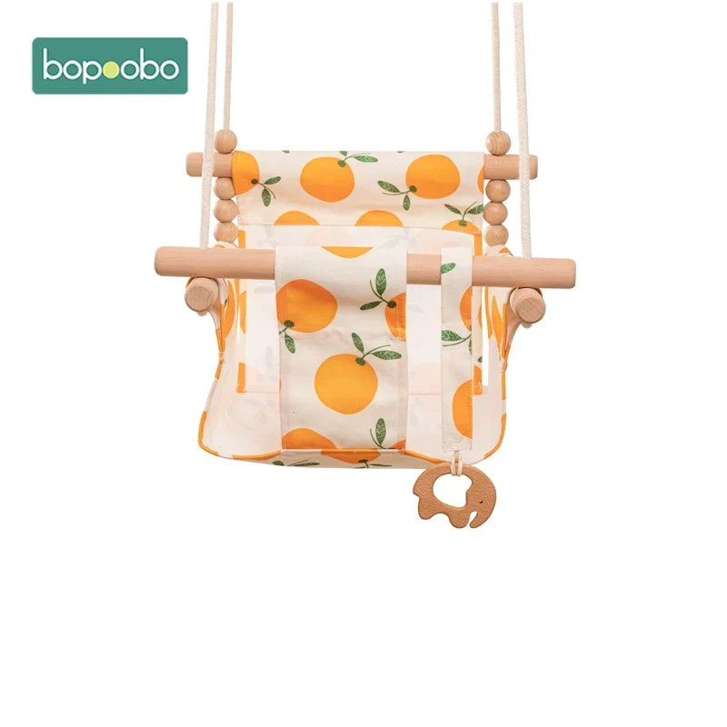 Baby Swing Canvas Seat Infant Hanging Swing 0-12 Months Wooden Rope Nursery Fall 2025 Safe Seat Belt
