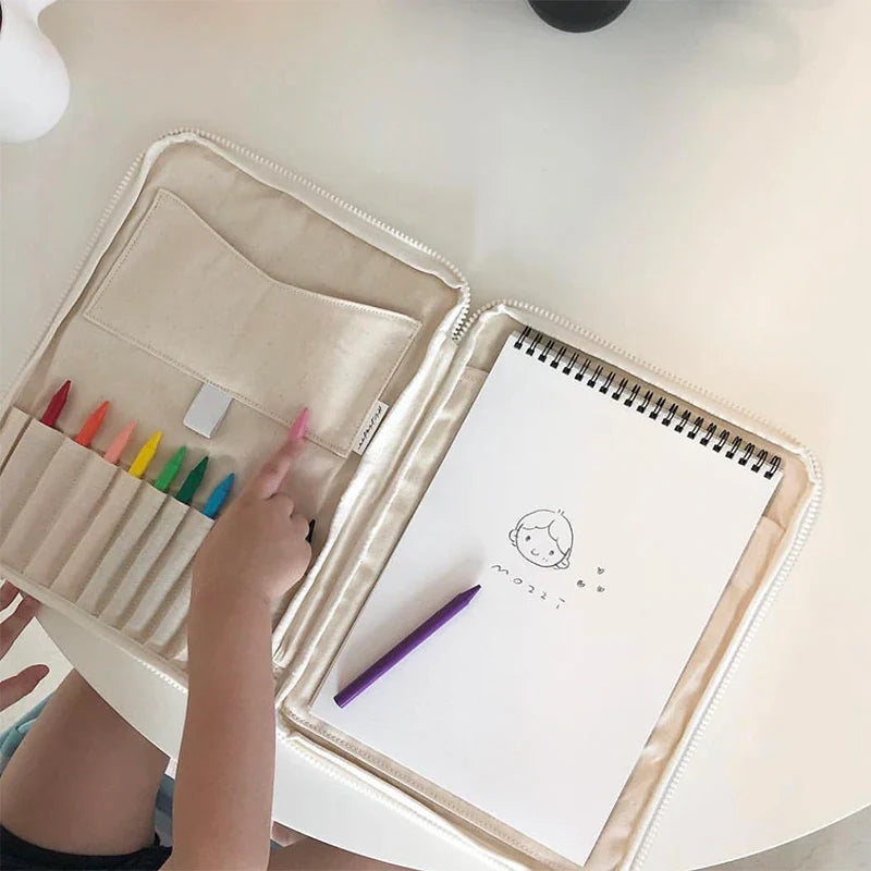 Pencil Case Canvas Kids Stationery Organizer Bag Desk Crayon Holder Back To School 2025 Portable Tidy Workspace