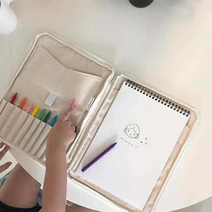Pencil Case Canvas Kids Stationery Organizer Bag Desk Crayon Holder Back To School 2025 Portable Tidy Workspace